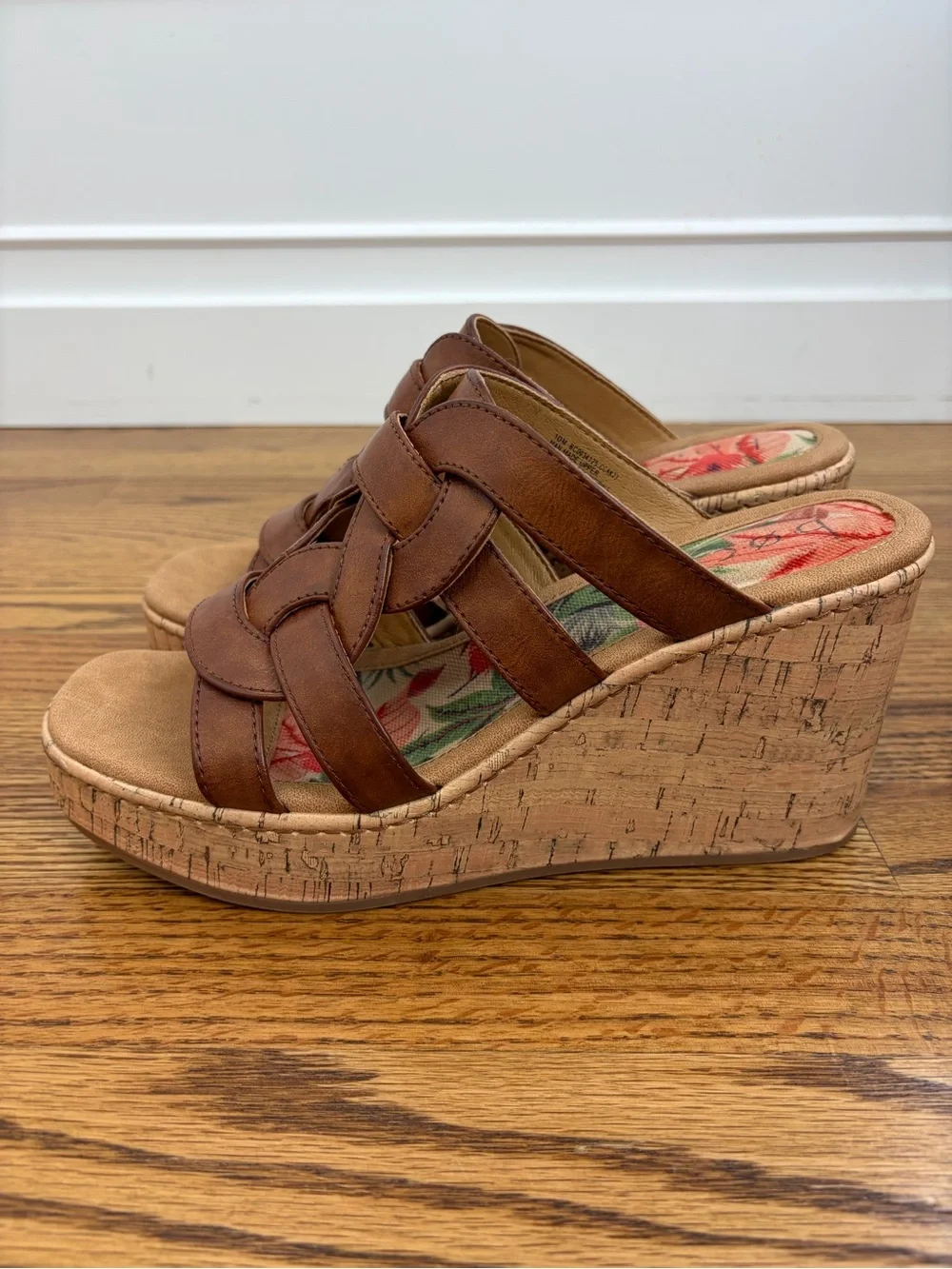 b.ø.c. Kora Brown Braided Leather Cork Wedge Slides (10)